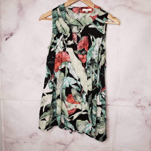 LC LAUREN CONRAD tropical palm leaf tunic mock neck tank XS - Picture 2 of 10